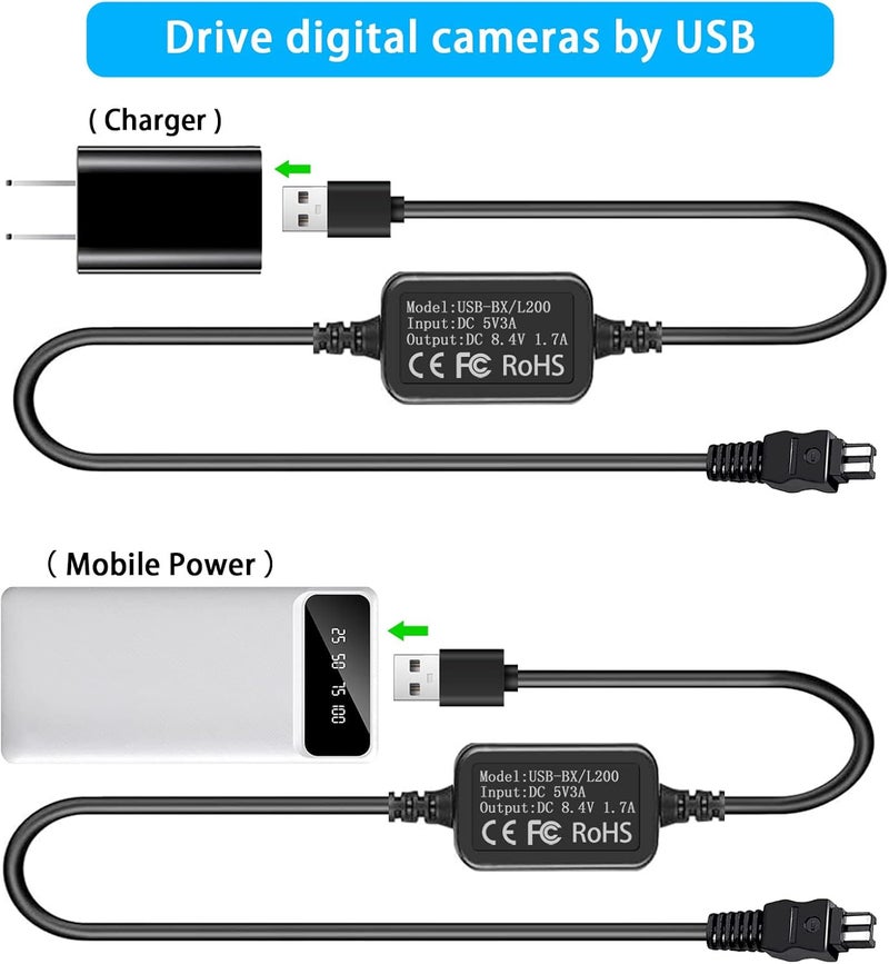 TKDY for Sony Handycam Charger USB Power Cord, AC-L200 ACL200 Power Adapter for DCR-SX40 DCR-SX44 DCR-SR45 DCR-SR47 DCR-SX63 DCR-SX65 DCR-SX85 DVD108 DVD610 DCR-SR62 DCR-SR68 Camcorder. - Image 3